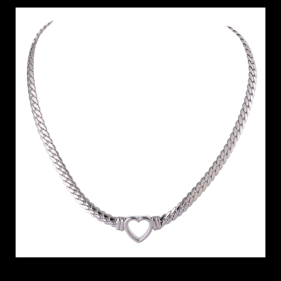 Silver Heart Choker Necklace - Picture 2 of 8
